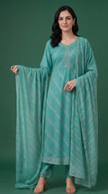 Sea Green Silver Embroidered Salwar Suit Set with Dupatta for Women | Designer Ethnic Kurta Salwar Dupatta Set Festive Wedding Wear