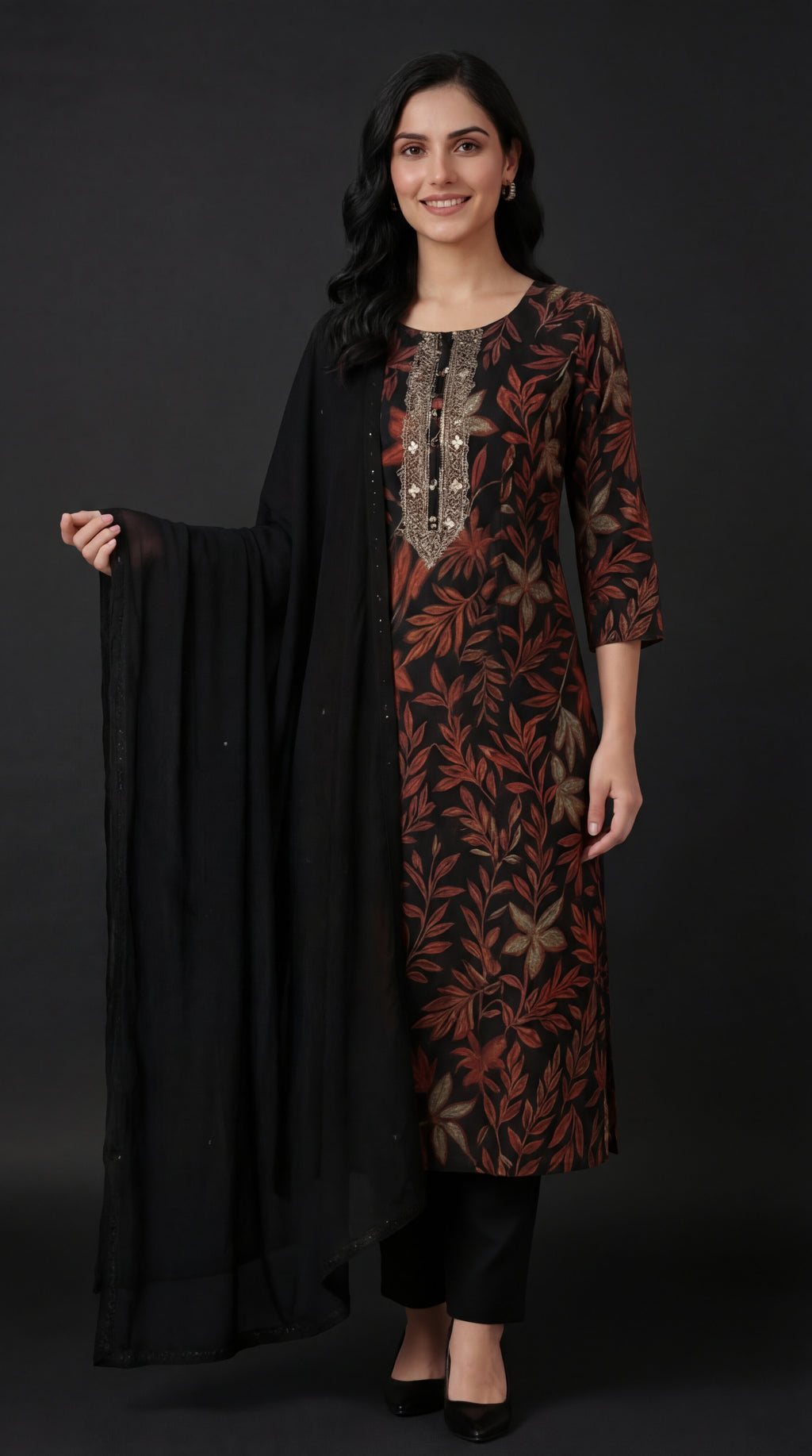 Black Floral Printed Cotton Silk Salwar Suit Set for Women with Dupatta | Designer Ethnic Kurta Salwar Dupatta Set | Festive & Party Wear Traditional Indian Suit