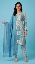 Blue Printed Cotton Silk Salwar Suit Set for Women with Dupatta | Designer Ethnic Kurta Salwar Dupatta Set | Traditional Indian Wear