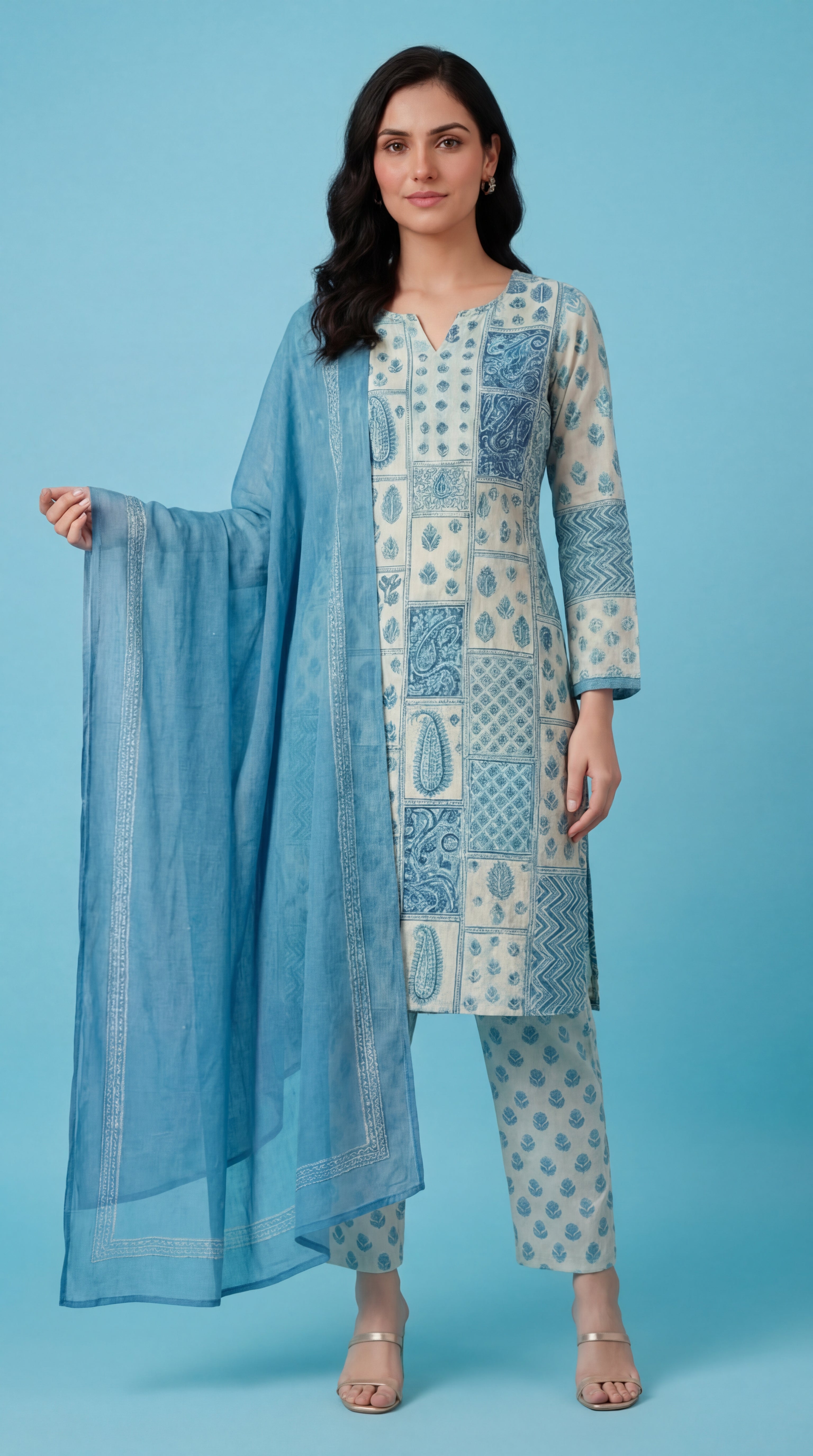 Blue Printed Cotton Silk Salwar Suit Set for Women with Dupatta | Designer Ethnic Kurta Salwar Dupatta Set | Traditional Indian Wear