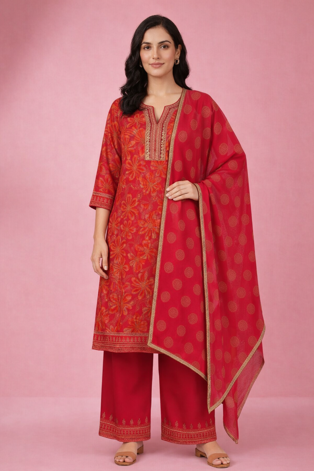 Red Embroidered Salwar Suit Set with Dupatta for Women | Designer Ethnic Kurta Salwar Dupatta Set Festive & Wedding Wear