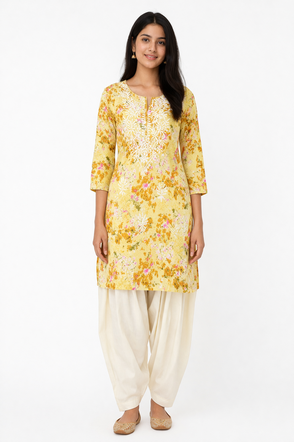 Yellow Floral Printed Short Kurti for Women | Casual Cotton Ethnic Kurti | Daily Wear Traditional Indian Top