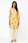Yellow Floral Printed Short Kurti for Women | Casual Cotton Ethnic Kurti | Daily Wear Traditional Indian Top