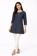 Navy Blue Printed Short Kurti for Women | Casual Cotton Ethnic Top | Stylish Daily Wear Short Kurti