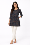 Navy Blue Floral Printed Peplum Short Kurti for Women | Stylish Casual Ethnic Top | Trendy Daily Wear Kurti