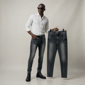 Men's Grey Washed Skinny Fit Jeans | Premium Stretch Denim Jeans for Men | Slim Fit Casual Fashion Jeans