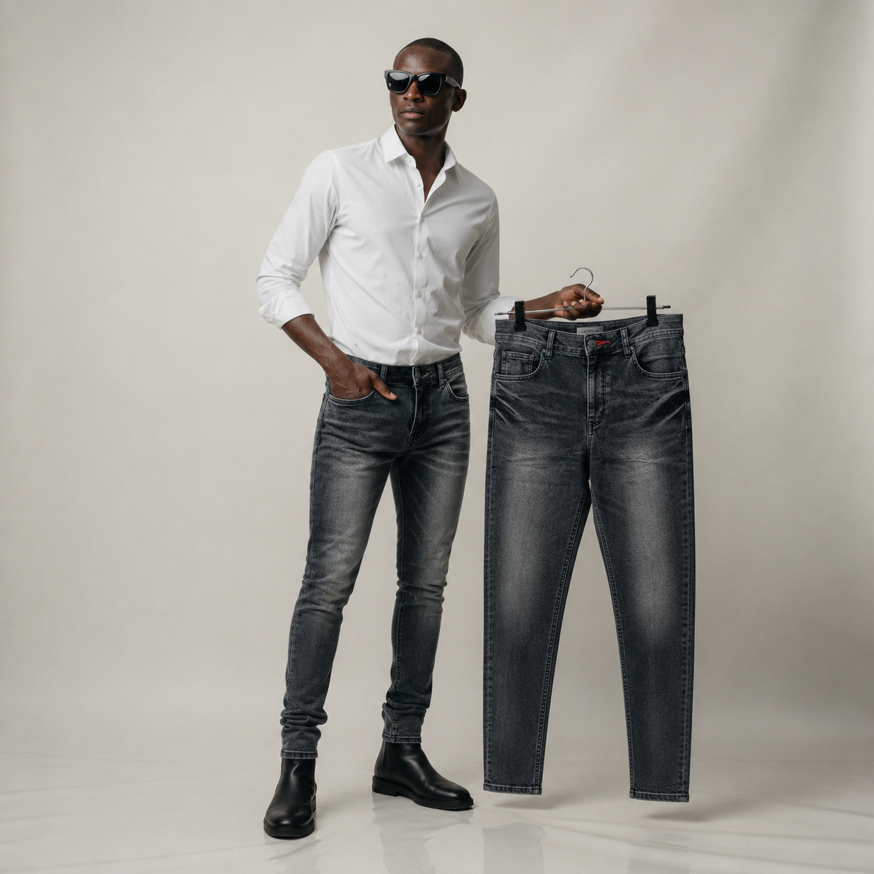 Men's Grey Washed Skinny Fit Jeans | Premium Stretch Denim Jeans for Men | Slim Fit Casual Fashion Jeans