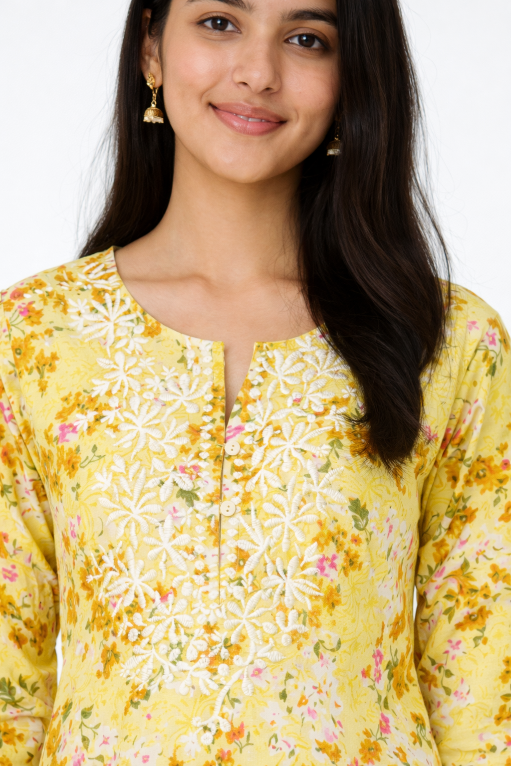 Yellow Floral Printed Short Kurti for Women | Casual Cotton Ethnic Kurti | Daily Wear Traditional Indian Top