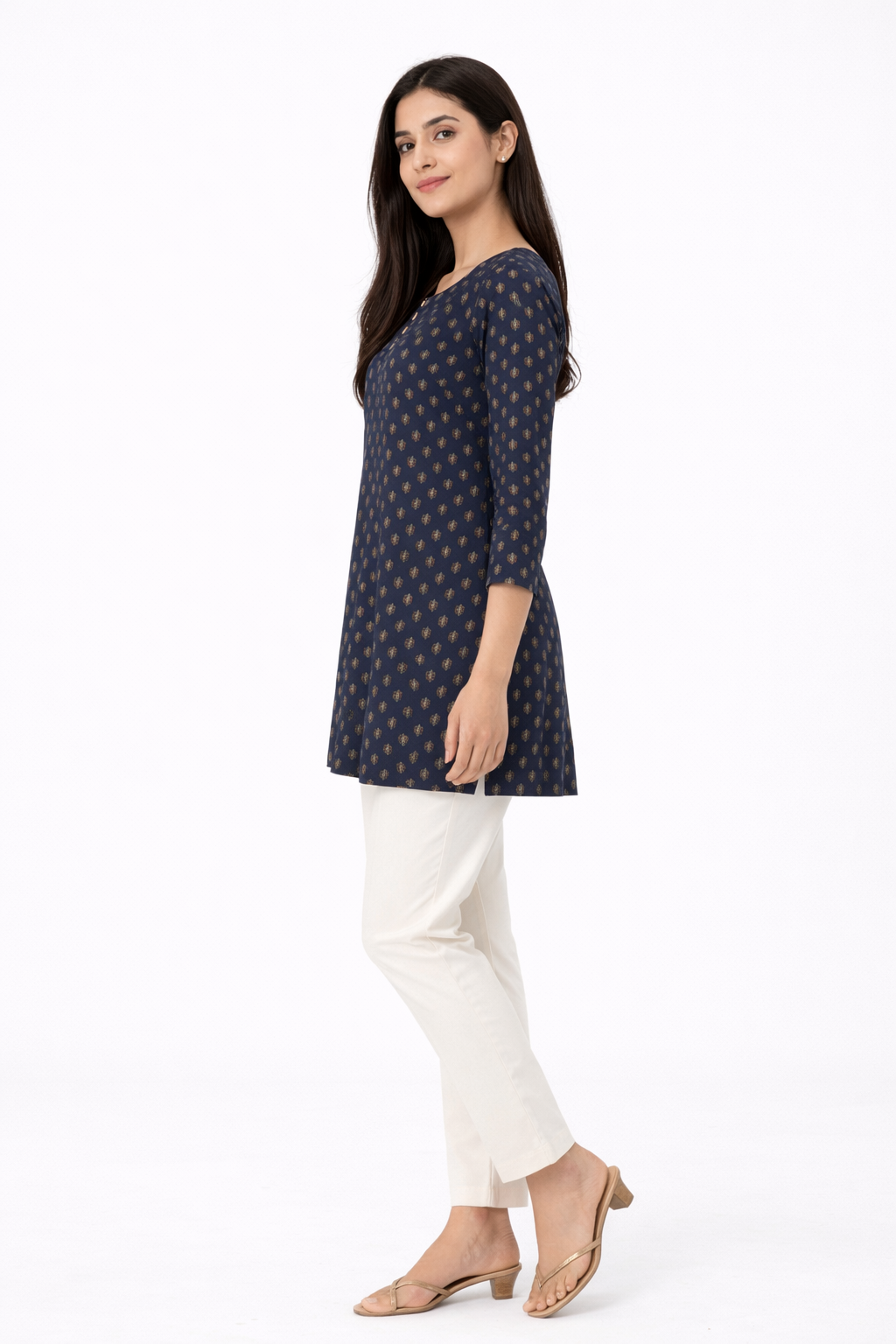 Navy Blue Printed Short Kurti for Women | Casual Cotton Ethnic Top | Stylish Daily Wear Short Kurti