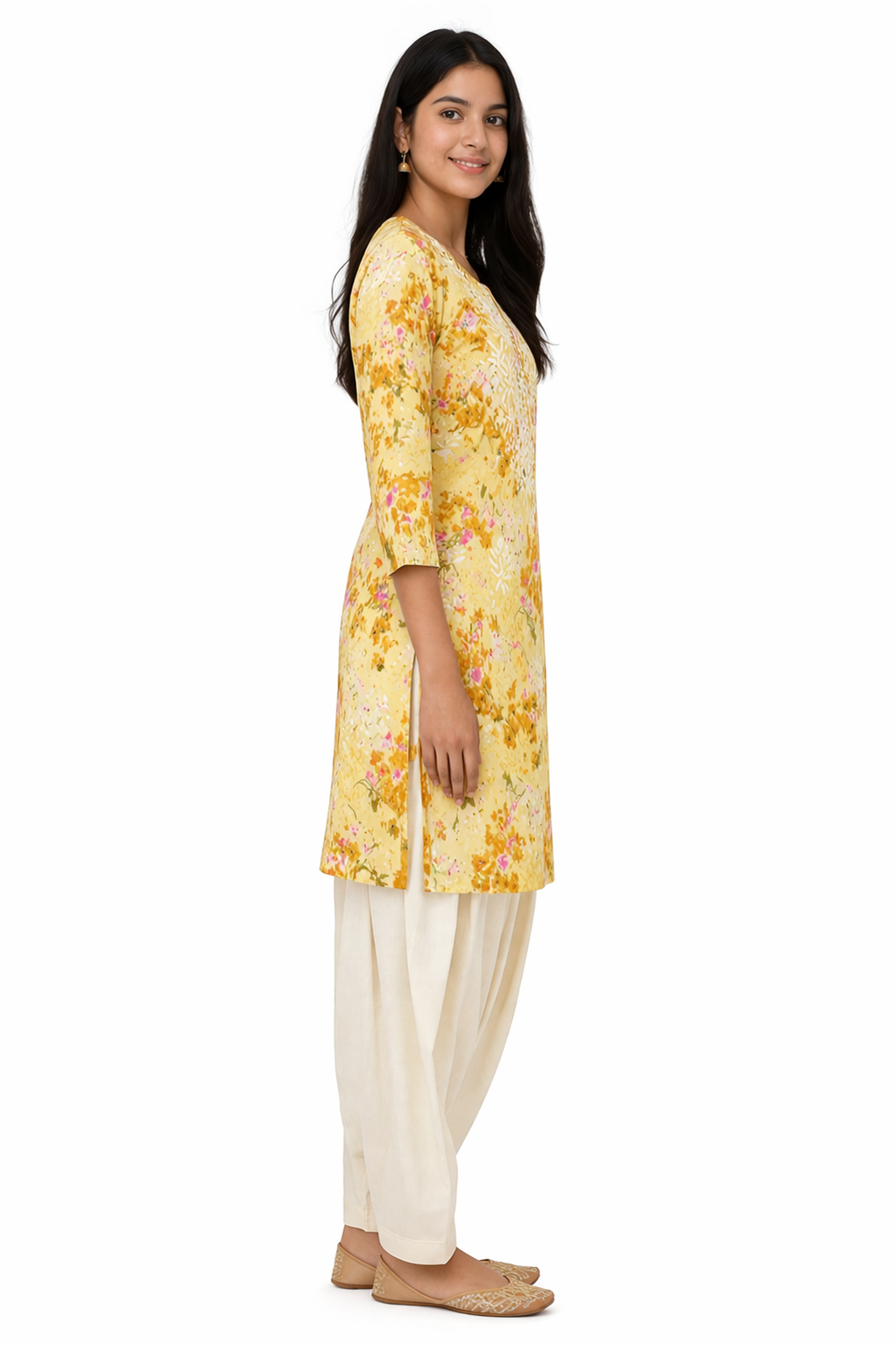 Yellow Floral Printed Short Kurti for Women | Casual Cotton Ethnic Kurti | Daily Wear Traditional Indian Top