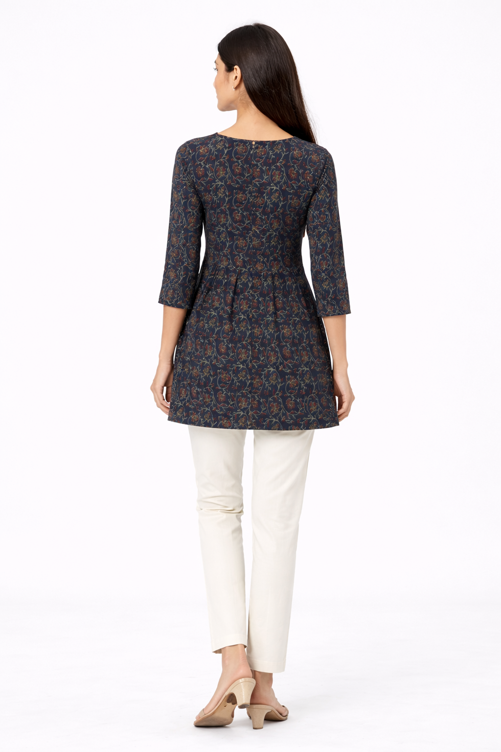 Navy Blue Floral Printed Peplum Short Kurti for Women | Stylish Casual Ethnic Top | Trendy Daily Wear Kurti