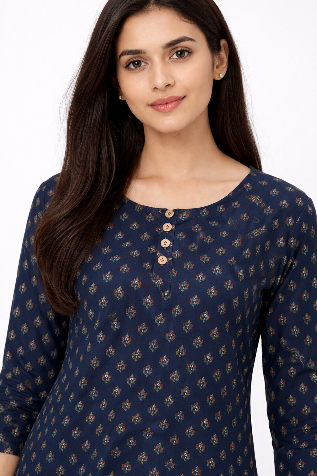 Navy Blue Printed Short Kurti for Women | Casual Cotton Ethnic Top | Stylish Daily Wear Short Kurti