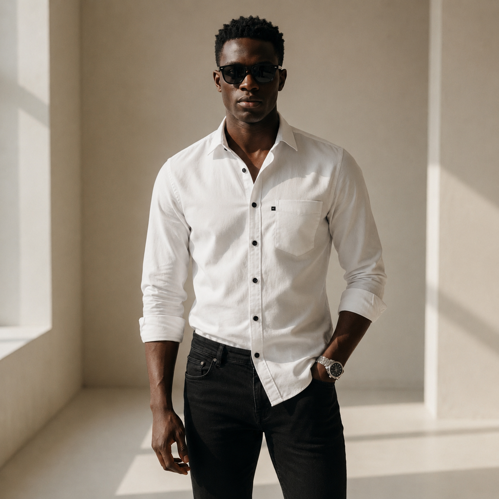 Men’s Solid White & Black Formal Shirts – Slim Fit Full Sleeve Stylish Casual Shirt for Men