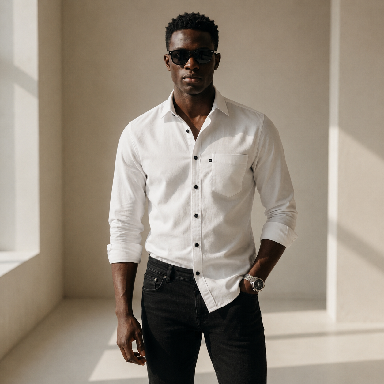 Men’s Solid White & Black Formal Shirts – Slim Fit Full Sleeve Stylish Casual Shirt for Men