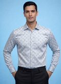 Luxury Monogram Printed Satin Shirt for Men | Premium Full Sleeve Party Wear Shirt | Ice Blue