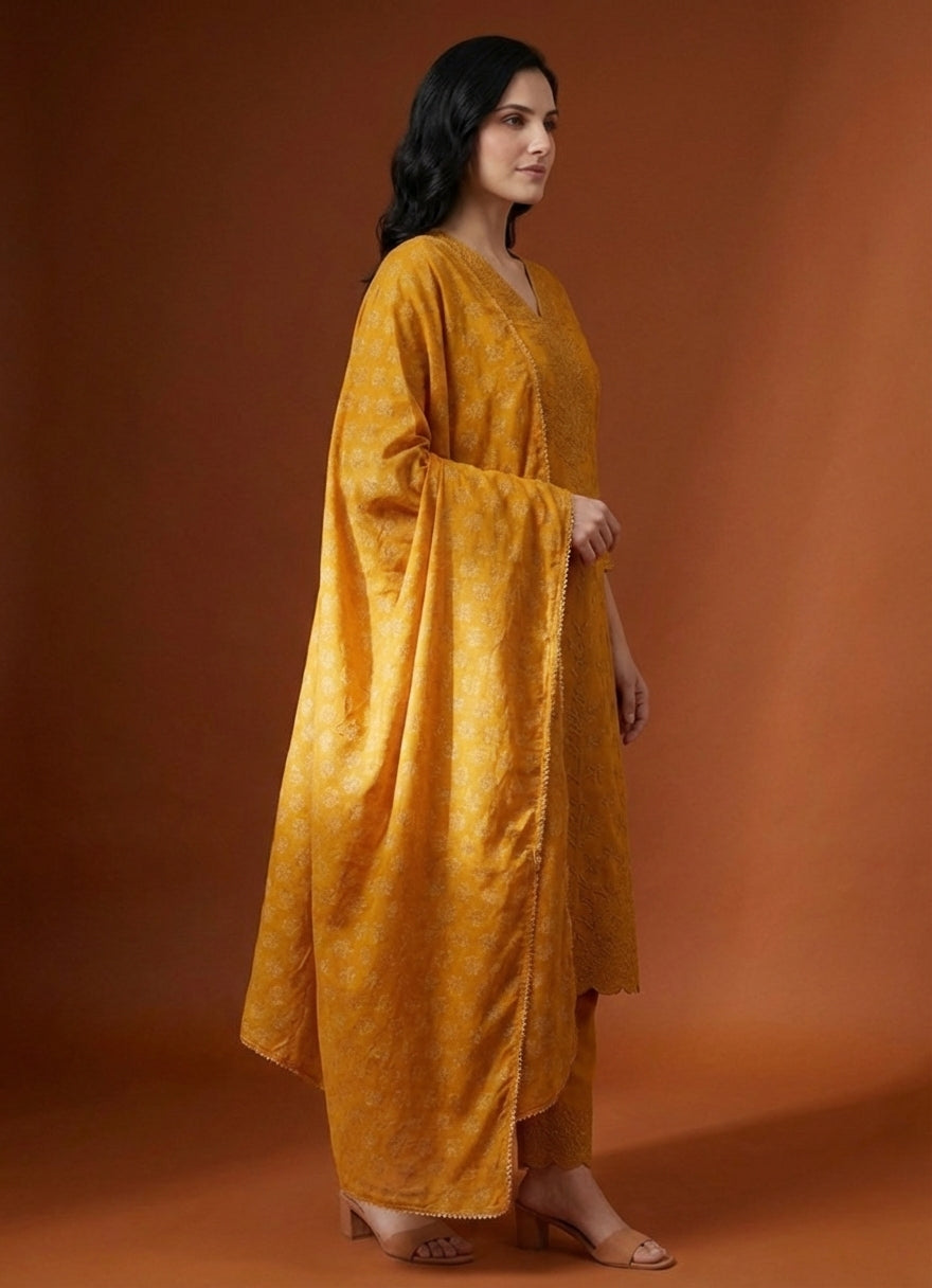 Mustard Yellow Embroidered Salwar Suit Set with Dupatta for Women | Designer Ethnic Salwar Kameez Set | Festive Wear Traditional Indian Suit