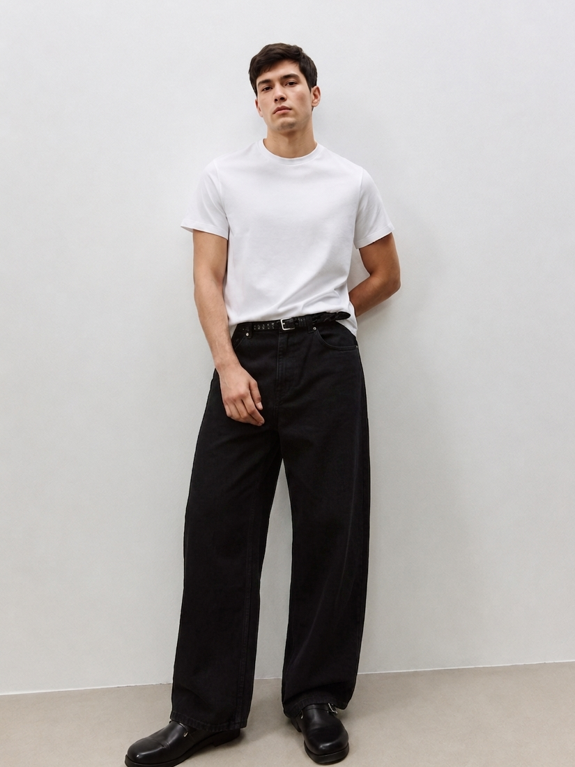 Men's Black Baggy Jeans | Oversized Wide Leg Denim Pants for Men | Relaxed Fit Streetwear Loose Fit Jeans | Premium Black Denim Trousers