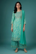 Sea Green Printed & Embroidered Salwar Suit Set with Dupatta for Women | Designer Ethnic Salwar Kameez Set | Festive Traditional Indian Wear