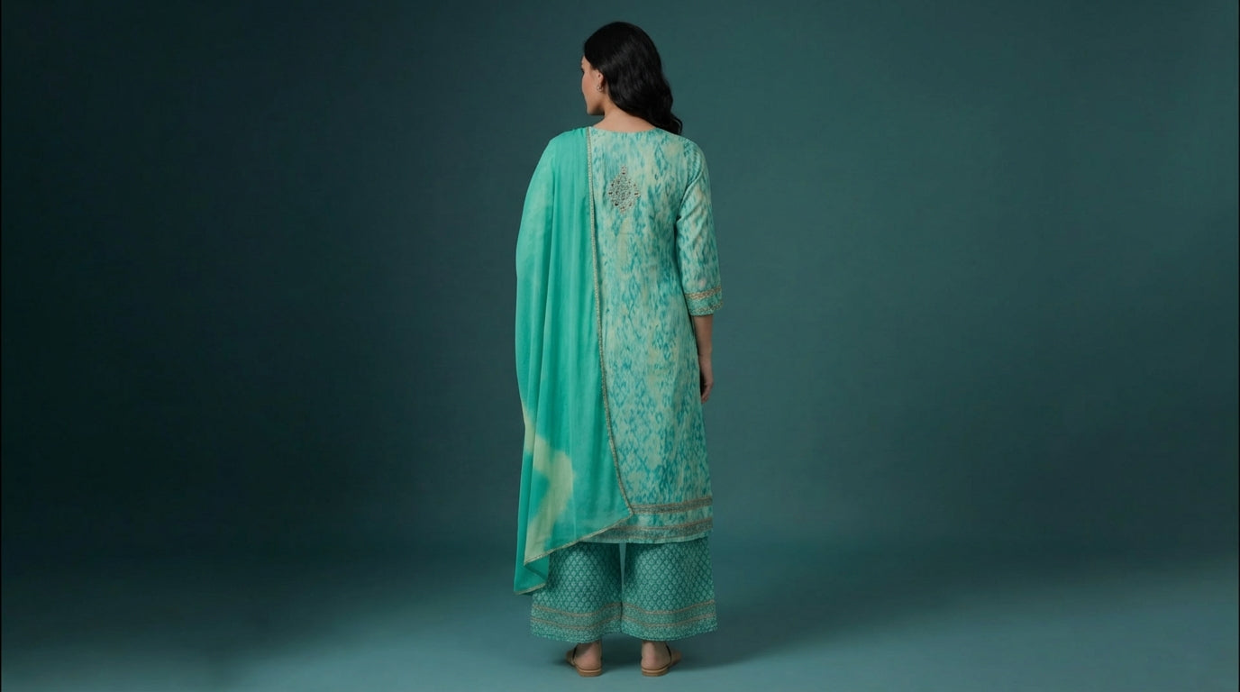 Sea Green Printed & Embroidered Salwar Suit Set with Dupatta for Women | Designer Ethnic Salwar Kameez Set | Festive Traditional Indian Wear