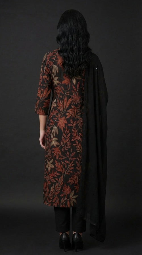 Black Floral Printed Cotton Silk Salwar Suit Set for Women with Dupatta | Designer Ethnic Kurta Salwar Dupatta Set | Festive & Party Wear Traditional Indian Suit