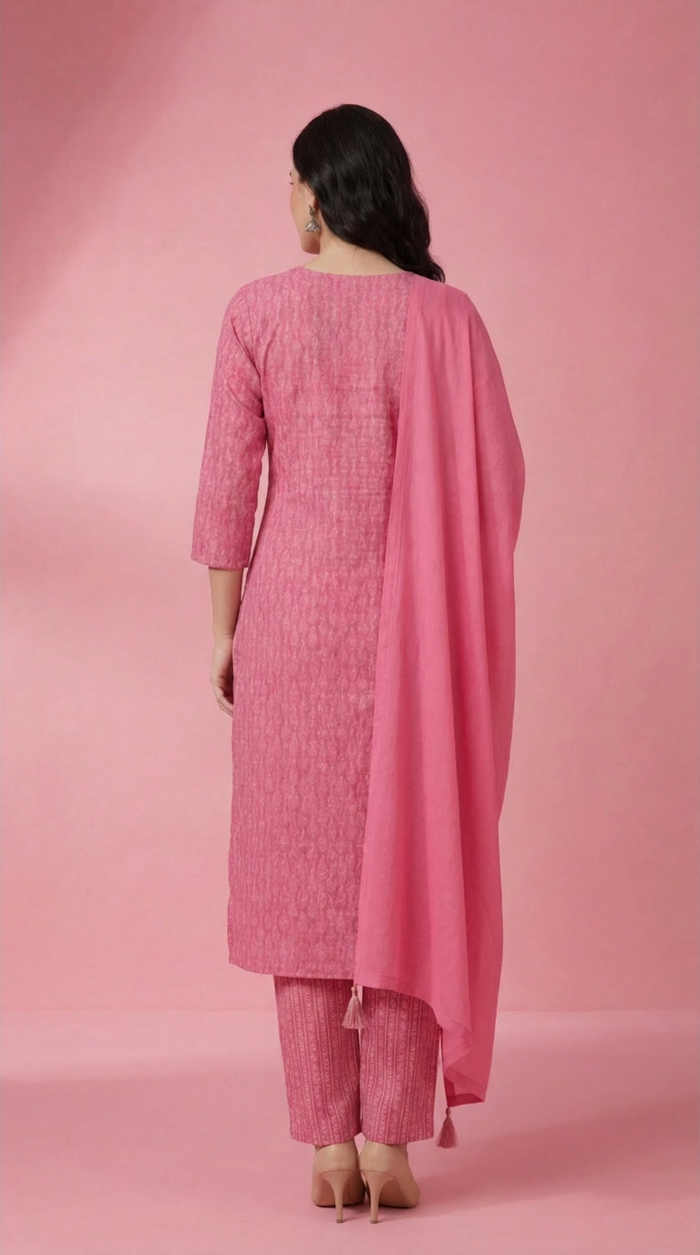 Pink Embroidered Cotton Silk Salwar Suit Set for Women with Dupatta | Designer Ethnic Kurta Salwar Dupatta Set | Festive Wear Traditional Indian Suit