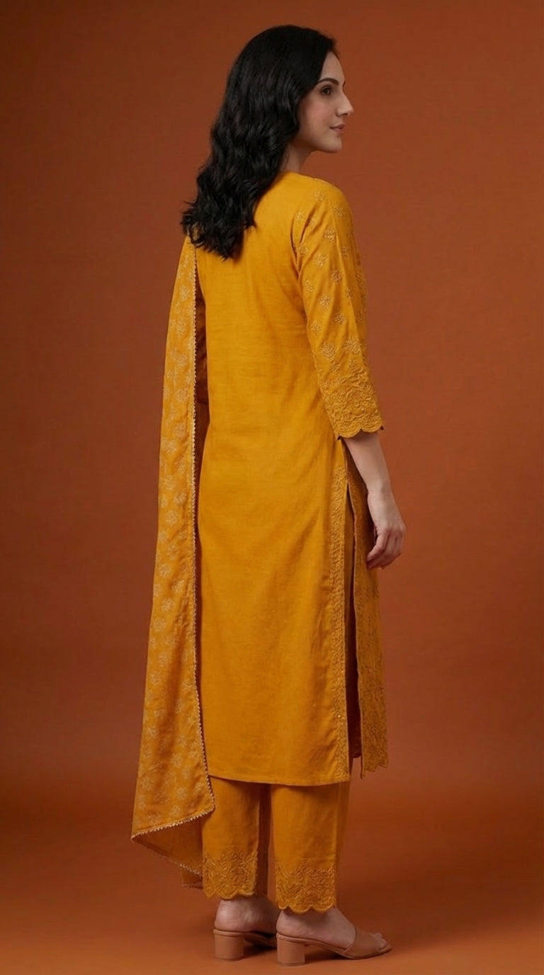 Mustard Yellow Embroidered Salwar Suit Set with Dupatta for Women | Designer Ethnic Salwar Kameez Set | Festive Wear Traditional Indian Suit