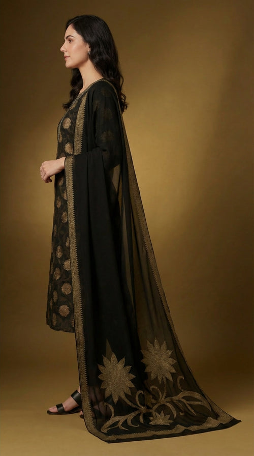 Black Gold Embroidered Cotton Silk Salwar Suit Set with Dupatta for Women | Designer Ethnic Kurta Salwar Dupatta Set Festive & Wedding Wear