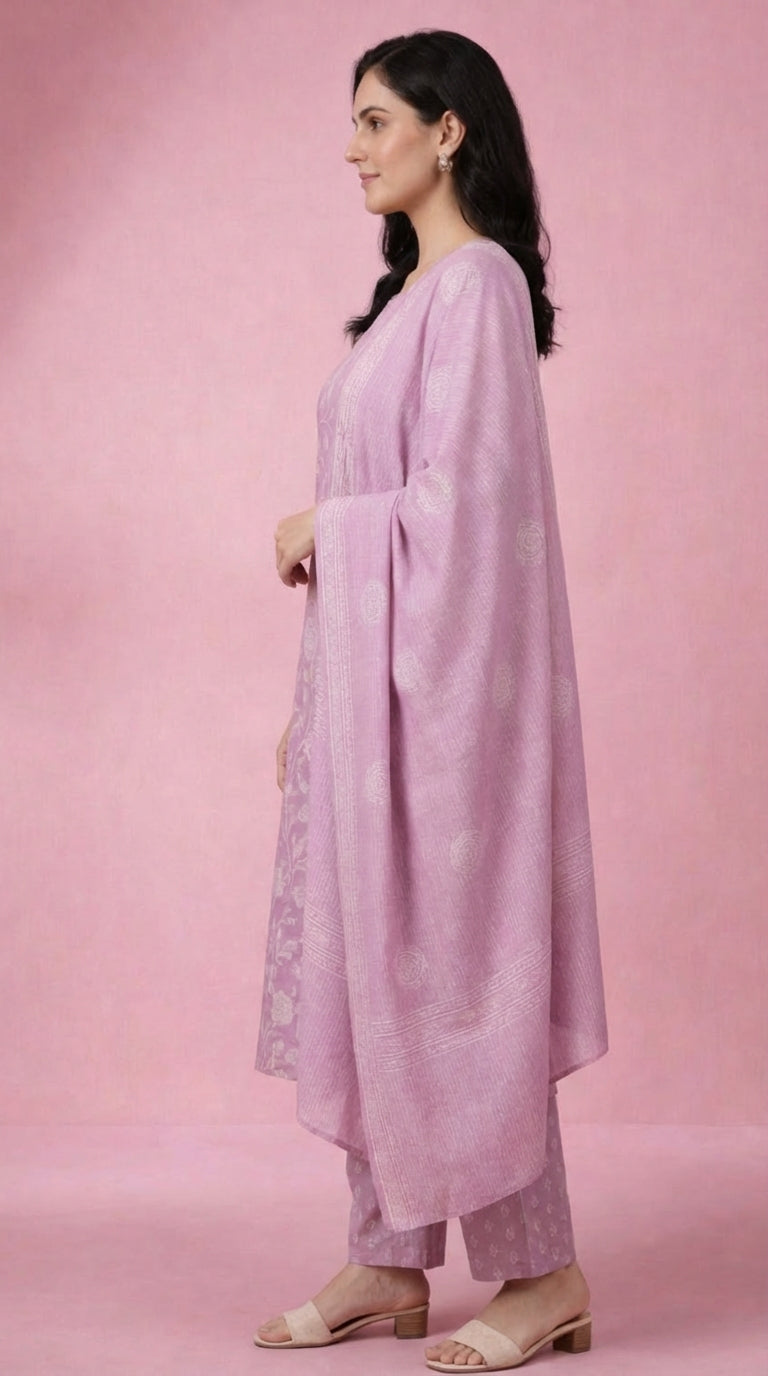Pink Floral Printed Cotton Silk Salwar Suit Set for Women with Dupatta | Designer Ethnic Kurta Salwar Dupatta Set | Embroidered Traditional Indian Festive Wear Suit