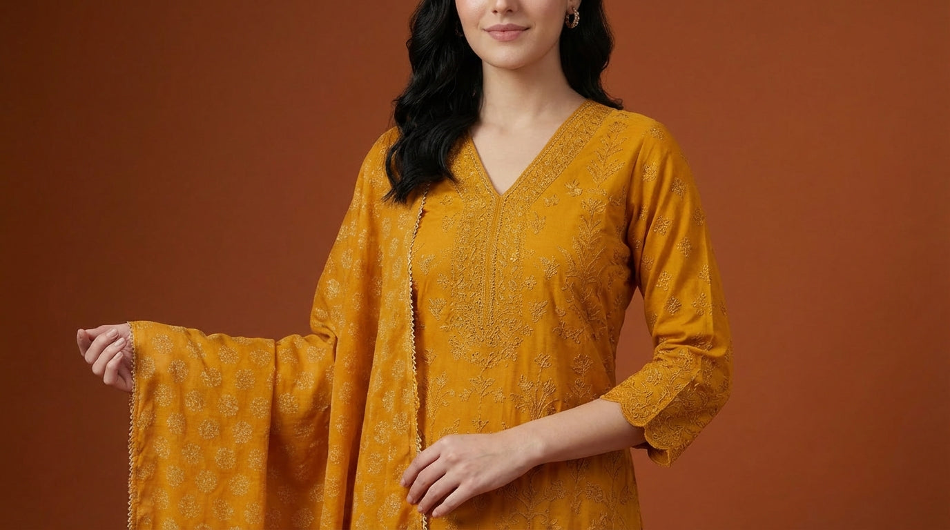 Mustard Yellow Embroidered Salwar Suit Set with Dupatta for Women | Designer Ethnic Salwar Kameez Set | Festive Wear Traditional Indian Suit