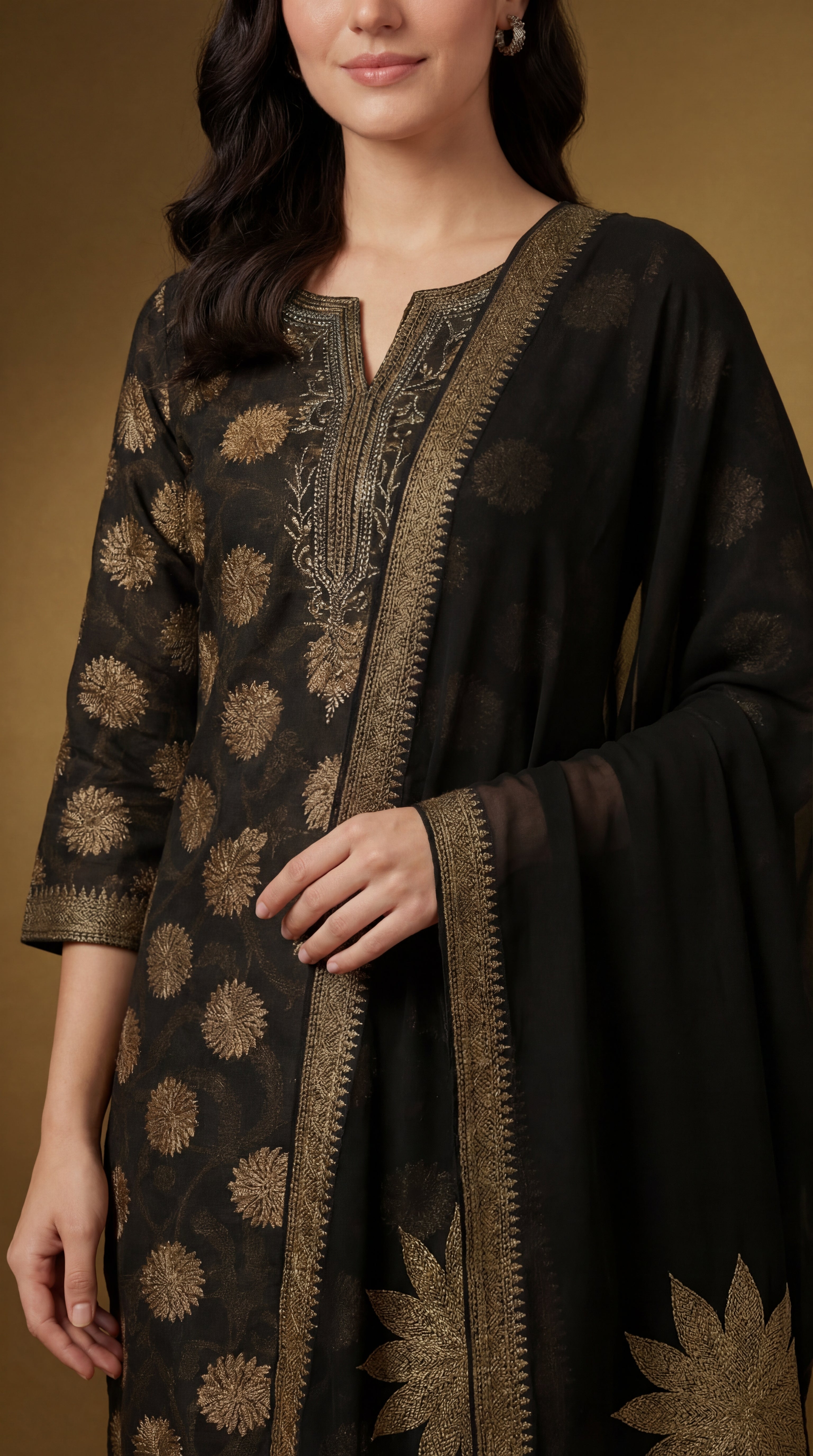 Black Gold Embroidered Cotton Silk Salwar Suit Set with Dupatta for Women | Designer Ethnic Kurta Salwar Dupatta Set Festive & Wedding Wear