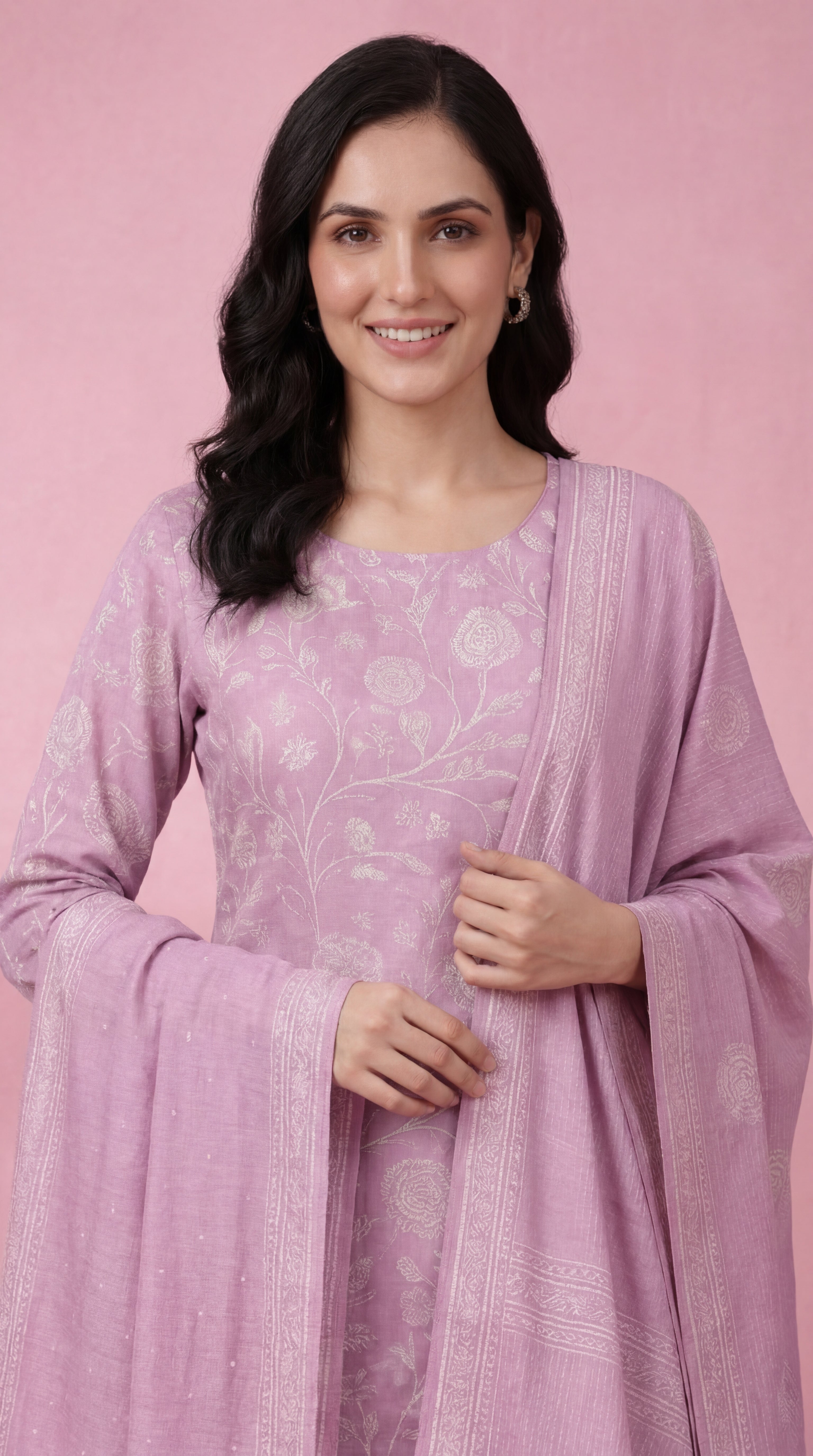 Pink Floral Printed Cotton Silk Salwar Suit Set for Women with Dupatta | Designer Ethnic Kurta Salwar Dupatta Set | Embroidered Traditional Indian Festive Wear Suit
