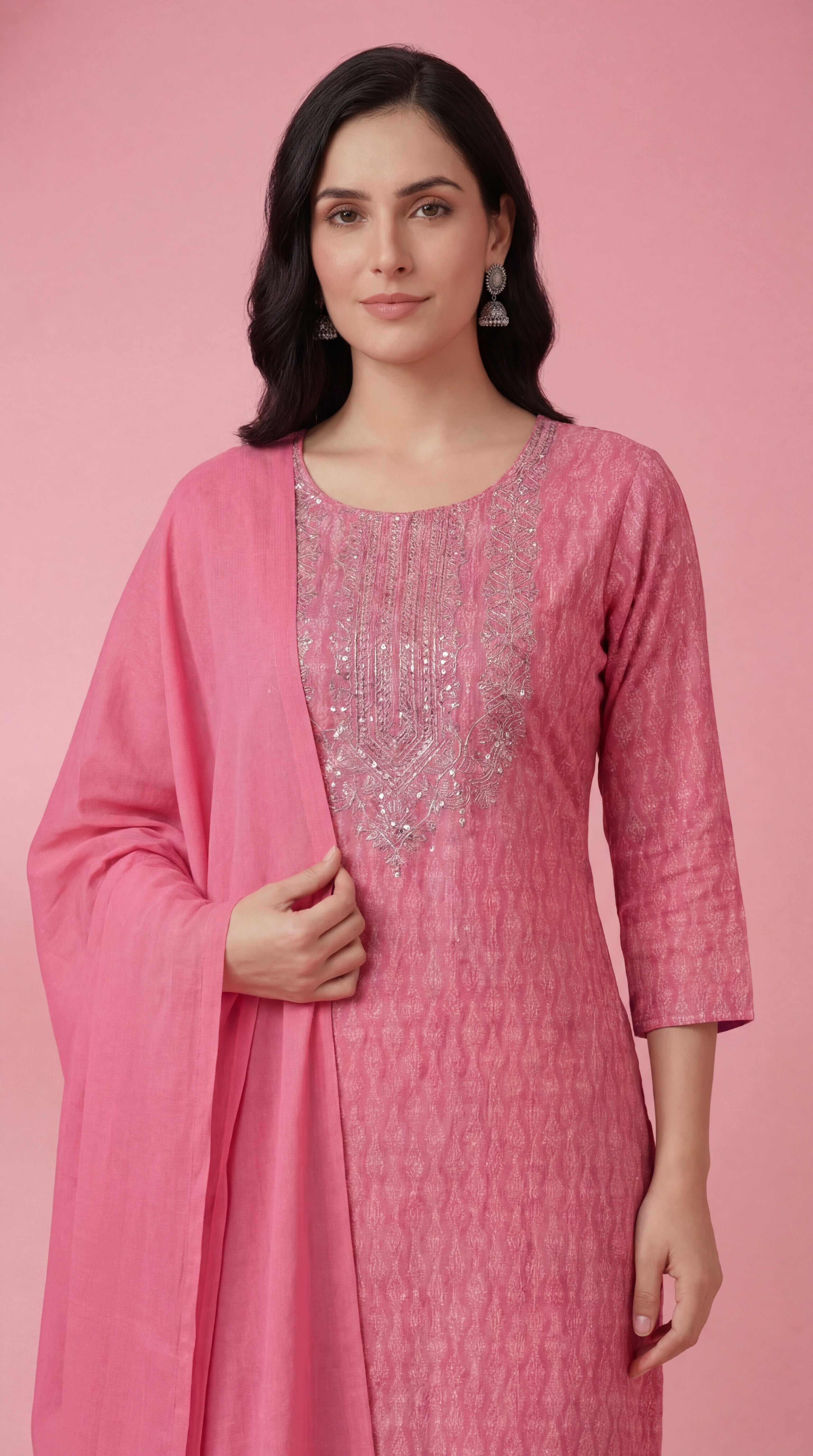 Pink Embroidered Cotton Silk Salwar Suit Set for Women with Dupatta | Designer Ethnic Kurta Salwar Dupatta Set | Festive Wear Traditional Indian Suit