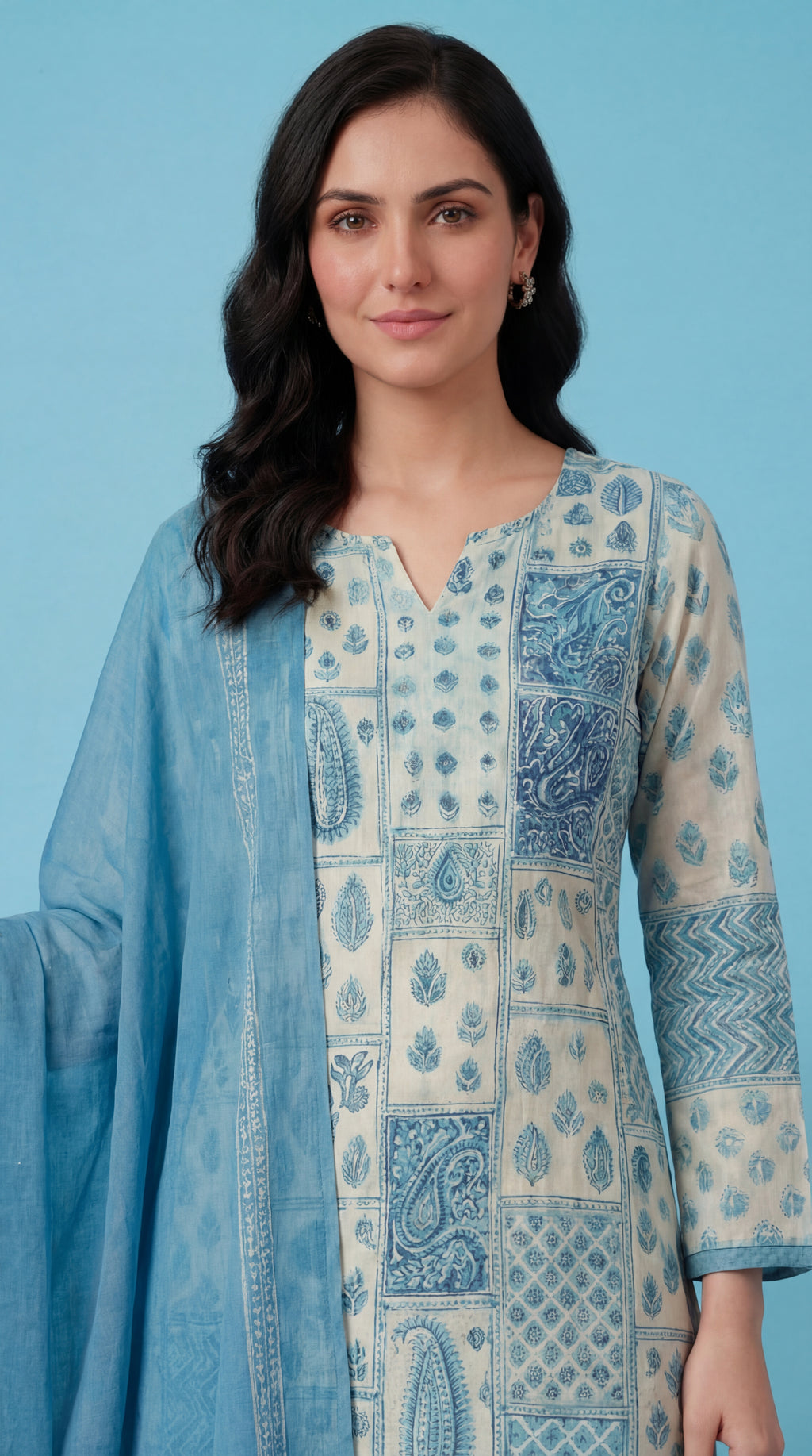 Blue Printed Cotton Silk Salwar Suit Set for Women with Dupatta | Designer Ethnic Kurta Salwar Dupatta Set | Traditional Indian Wear