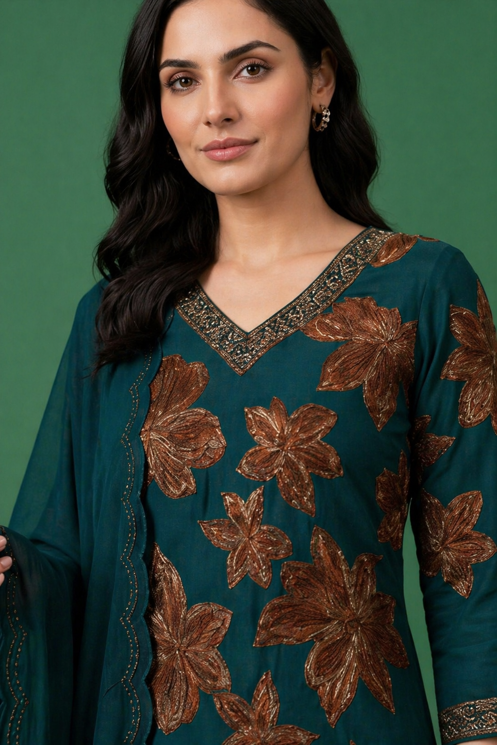 Teal Green Floral Embroidered Cotton Silk Salwar Suit Set with Dupatta for Women | Designer Ethnic Wear