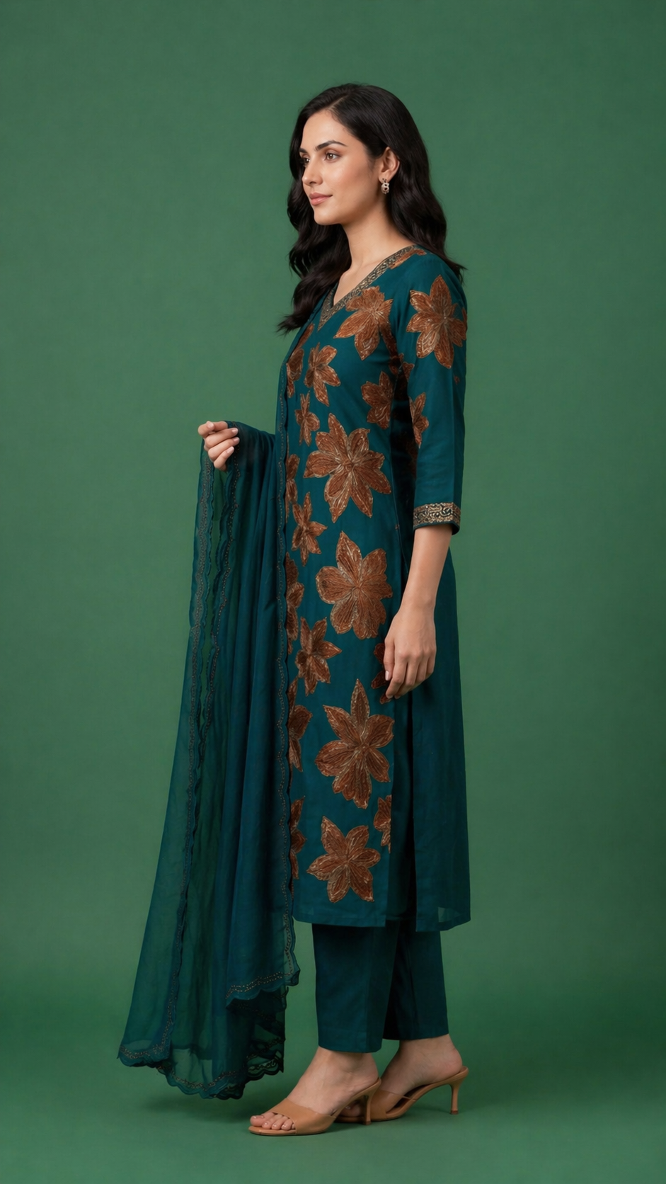 Teal Green Floral Embroidered Cotton Silk Salwar Suit Set with Dupatta for Women | Designer Ethnic Wear