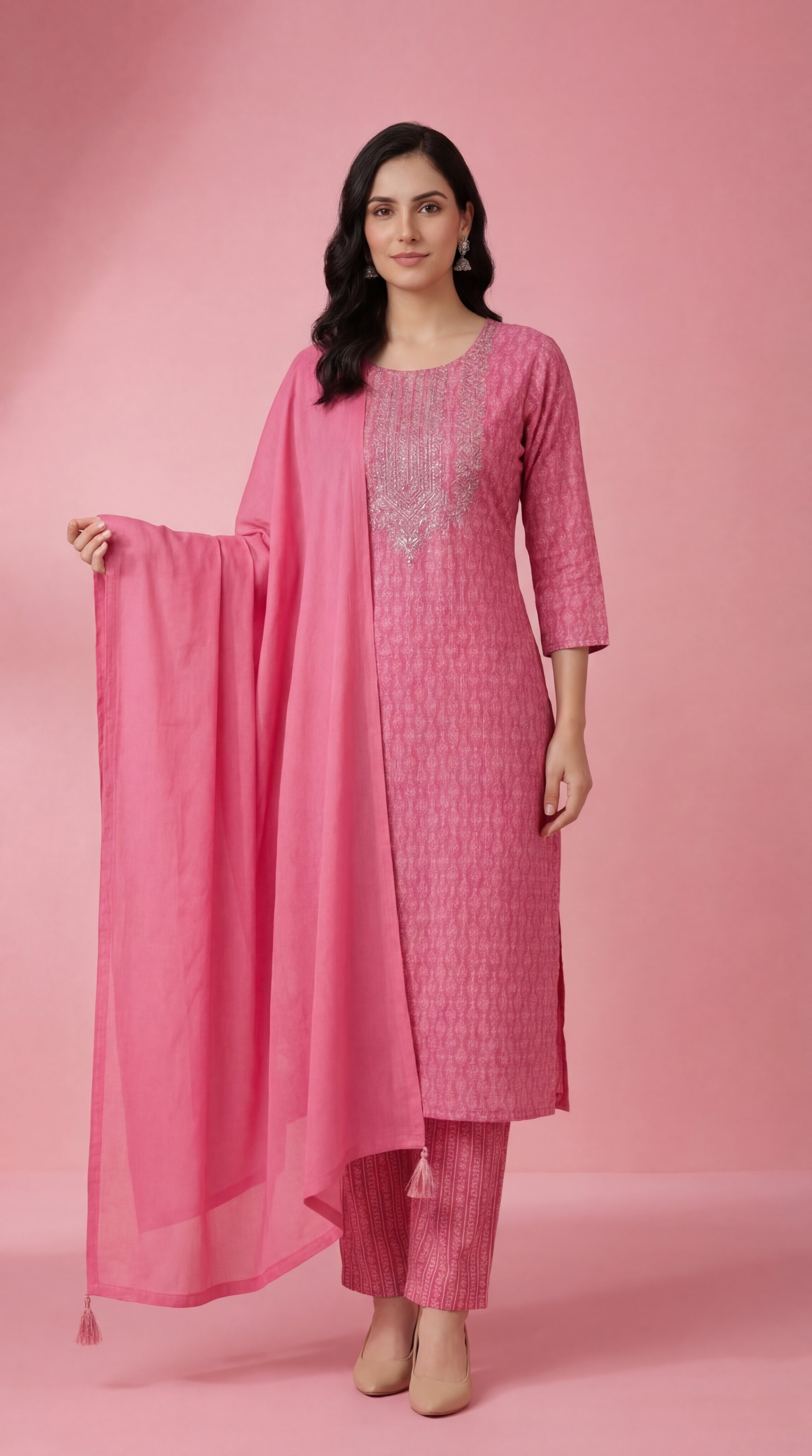 Pink Embroidered Cotton Silk Salwar Suit Set for Women with Dupatta | Designer Ethnic Kurta Salwar Dupatta Set | Festive Wear Traditional Indian Suit