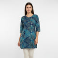 Teal Blue Printed Short Kurti for Women | Stylish Casual Ethnic Top | Daily Wear Cotton Kurti
