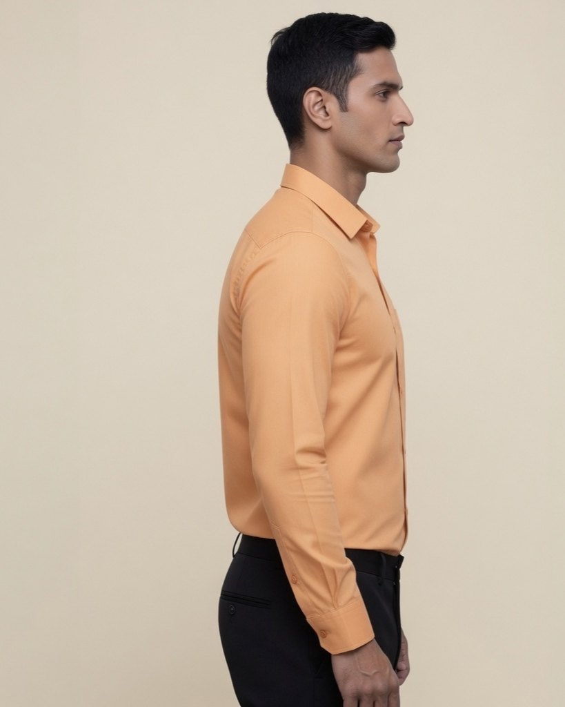 Men's Peach Formal Shirt for Men | Solid Full Sleeve Cotton Blend Office Wear Shirt