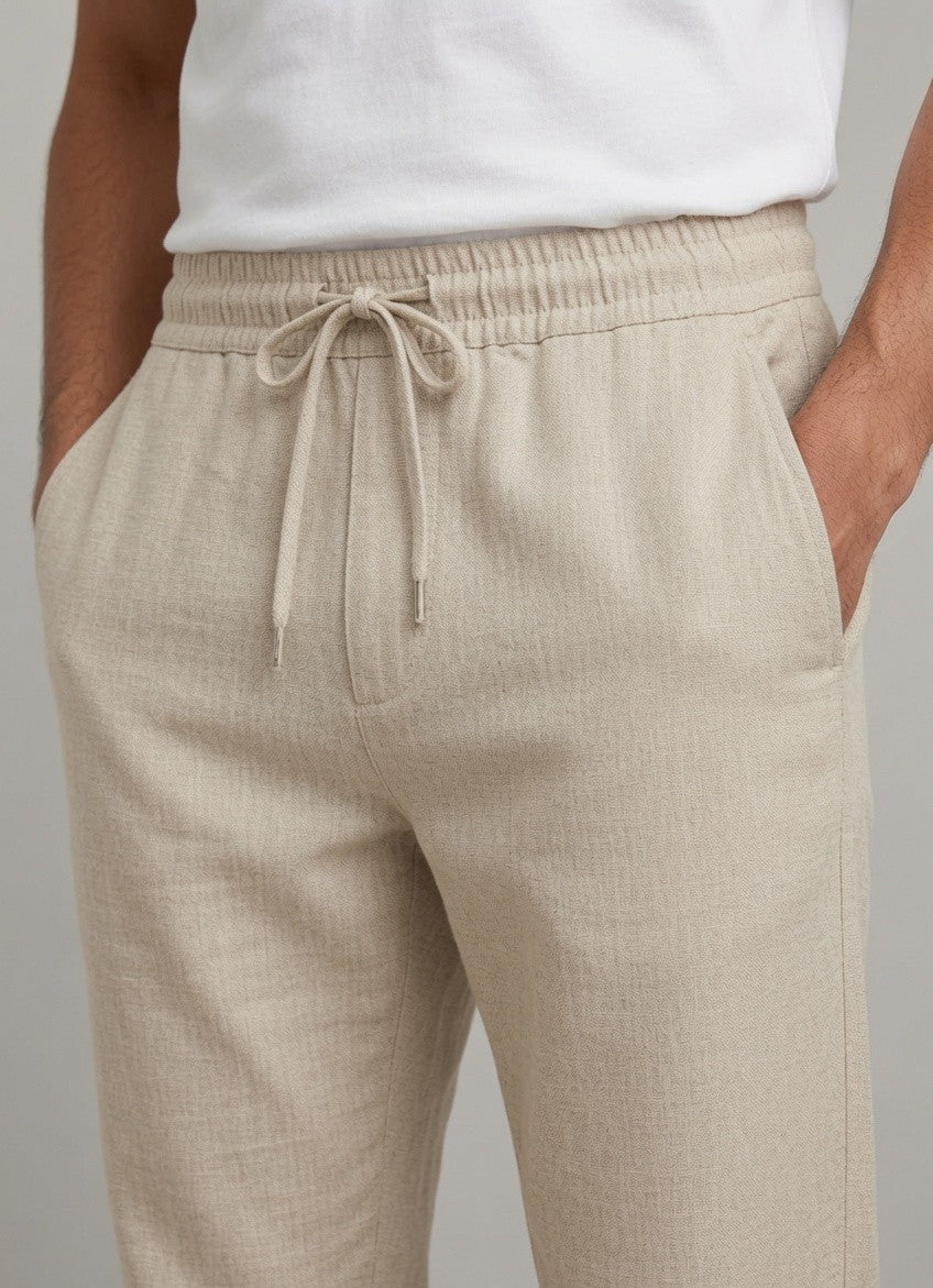 Premium Heavy Linen Track Pant for Men | Relaxed Fit Drawstring Summer Trousers