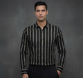 Men's Navy Blue Vertical Stripe Shirt | Premium Full Sleeve Casual & Formal Shirt