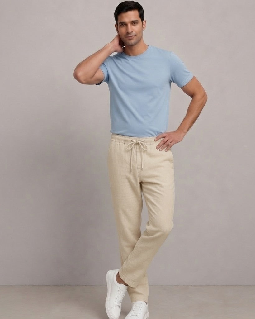 Premium Heavy Linen Track Pant for Men | Relaxed Fit Drawstring Summer Trousers
