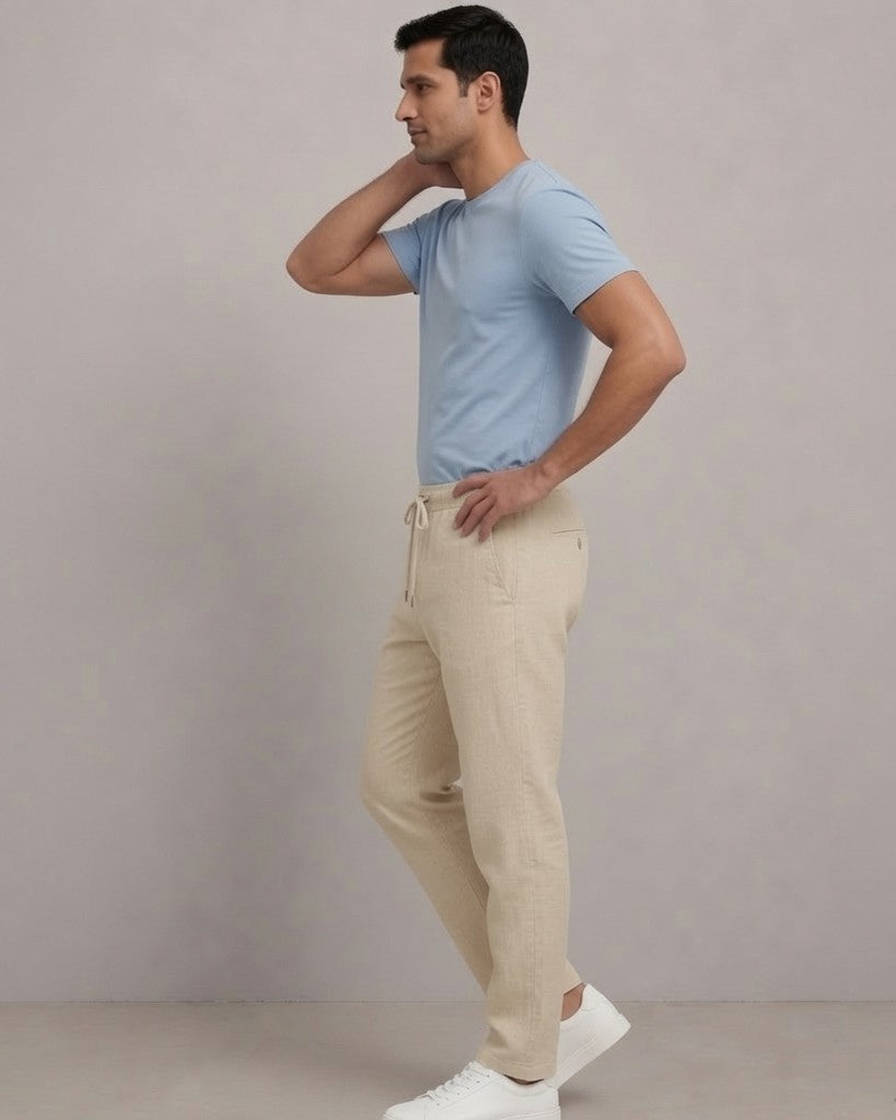 Premium Heavy Linen Track Pant for Men | Relaxed Fit Drawstring Summer Trousers