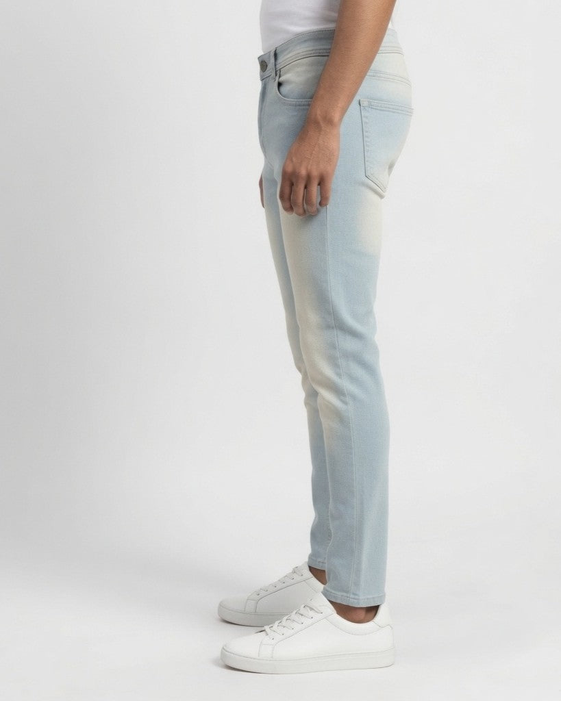 Men's Light Blue Skinny Fit Jeans | Premium Washed Stretch Denim Jeans for Men | Casual Slim Fit Fashion Jeans