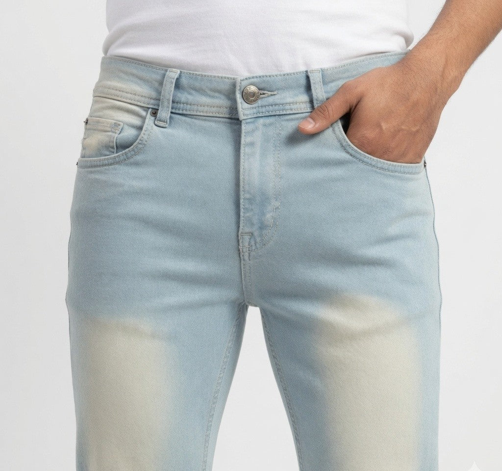 Men's Light Blue Skinny Fit Jeans | Premium Washed Stretch Denim Jeans for Men | Casual Slim Fit Fashion Jeans