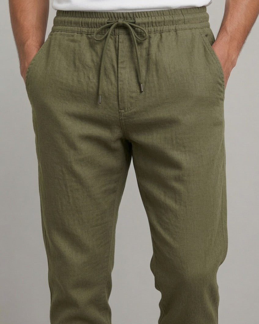 Premium Heavy Linen Track Pant for Men | Relaxed Fit Drawstring Summer Trousers