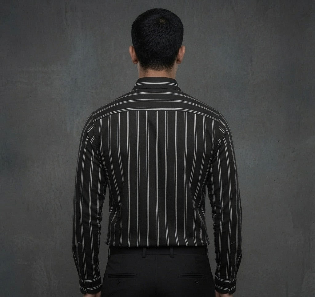 Men's Navy Blue Vertical Stripe Shirt | Premium Full Sleeve Casual & Formal Shirt
