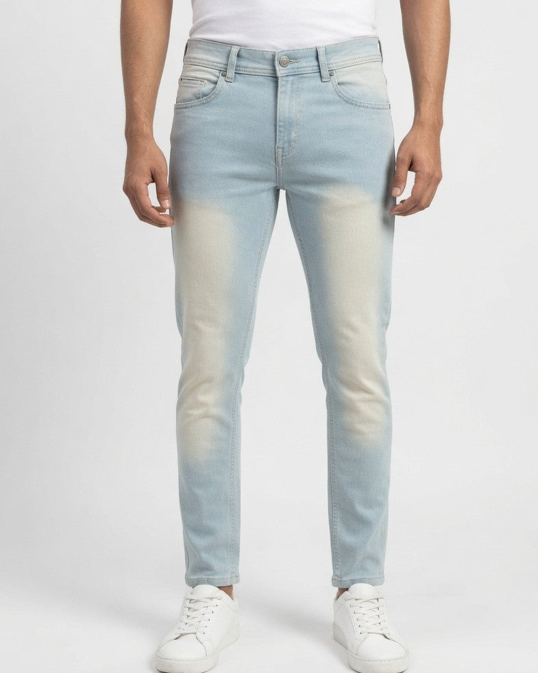 Men's Light Blue Skinny Fit Jeans | Premium Washed Stretch Denim Jeans for Men | Casual Slim Fit Fashion Jeans