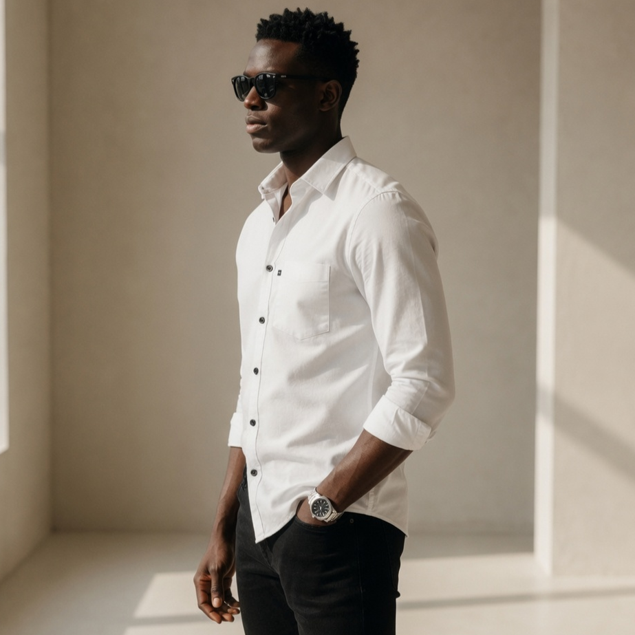 Men’s Solid White & Black Formal Shirts – Slim Fit Full Sleeve Stylish Casual Shirt for Men