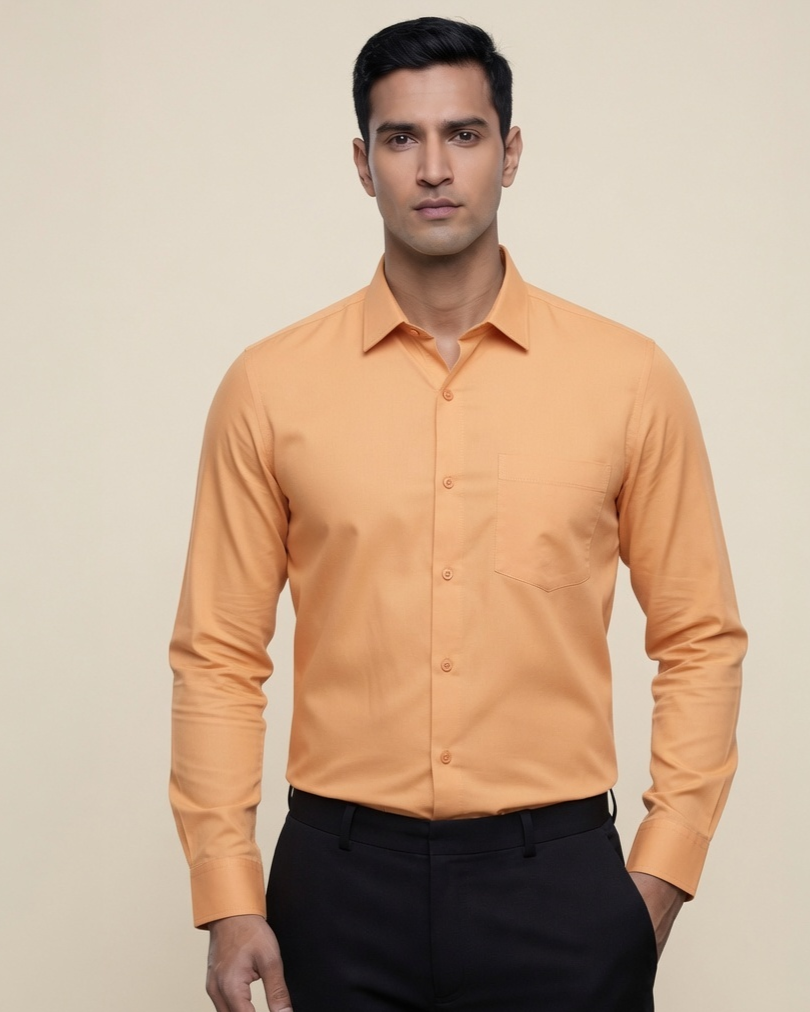 Men's Peach Formal Shirt for Men | Solid Full Sleeve Cotton Blend Office Wear Shirt