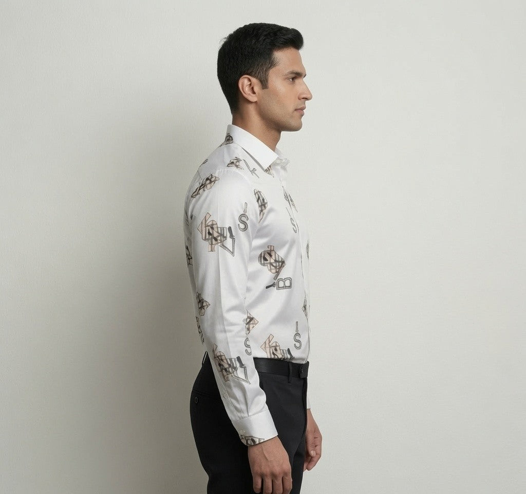 Luxury Satin Printed Shirt for Men | Premium Full Sleeve Party Wear Shirt | Black & White Color Options
